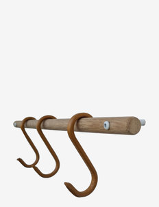 2HangIt + Upgrade leather S-hook (3 pcs) - hooks & knobs - oak/white + natural leather