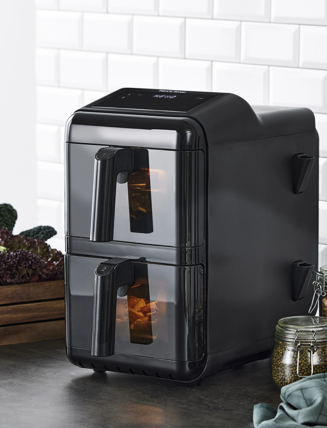 Nordic Sense Airfryer Double Stack 2900 Watt, 11.6 LITER x 42.9, Black, Køkkenmaskiner > Stegepander, Unisex