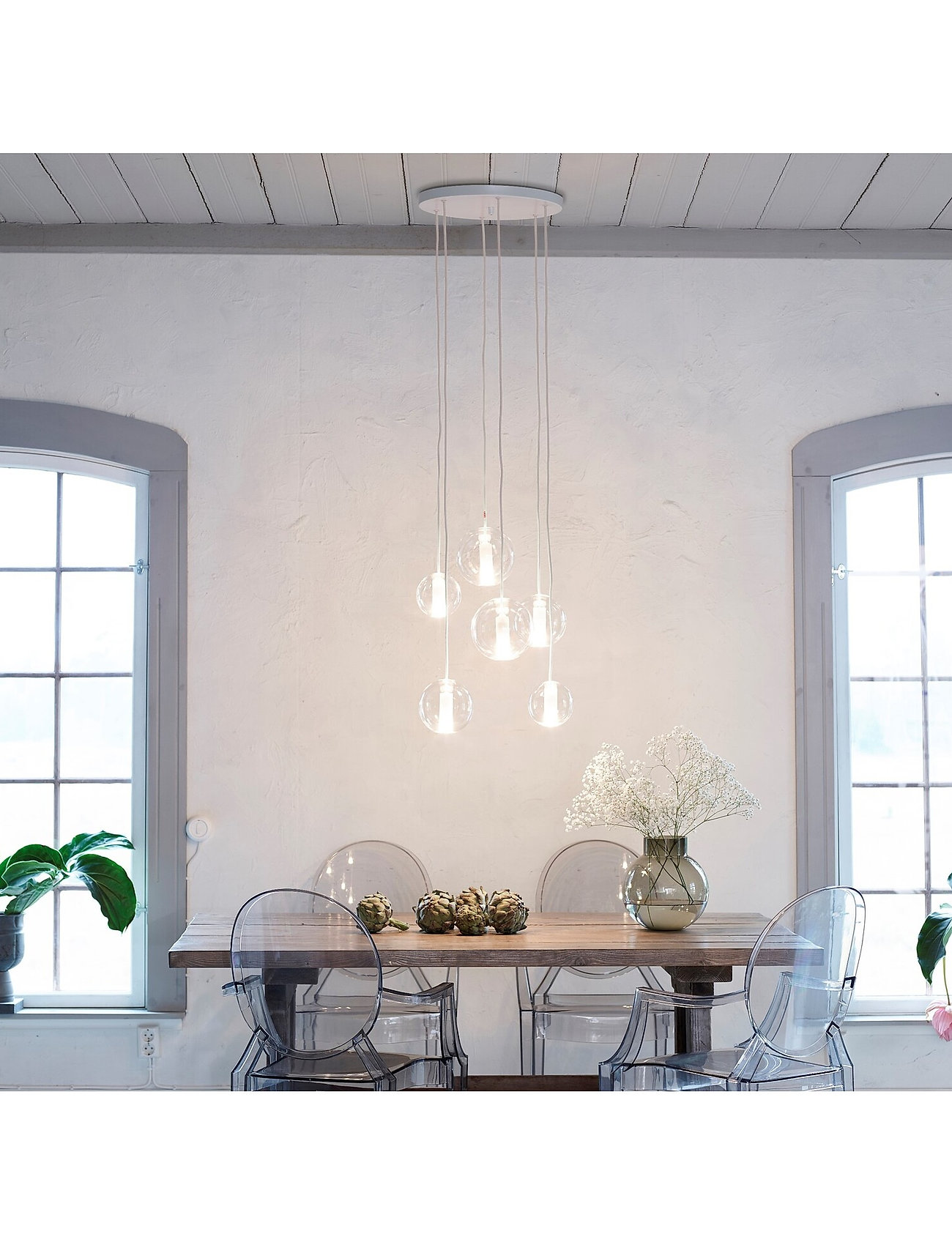 NUD Collection Moon Chandelier, Ø41X200 cm, White, Loftslamper > Pendellamper, Unisex
