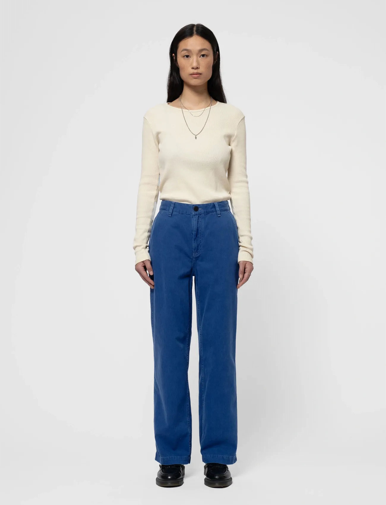 Nudie Jeans Wendy Herringbone Pants, W28, Blue, Bukser > Brede Ben, Dame