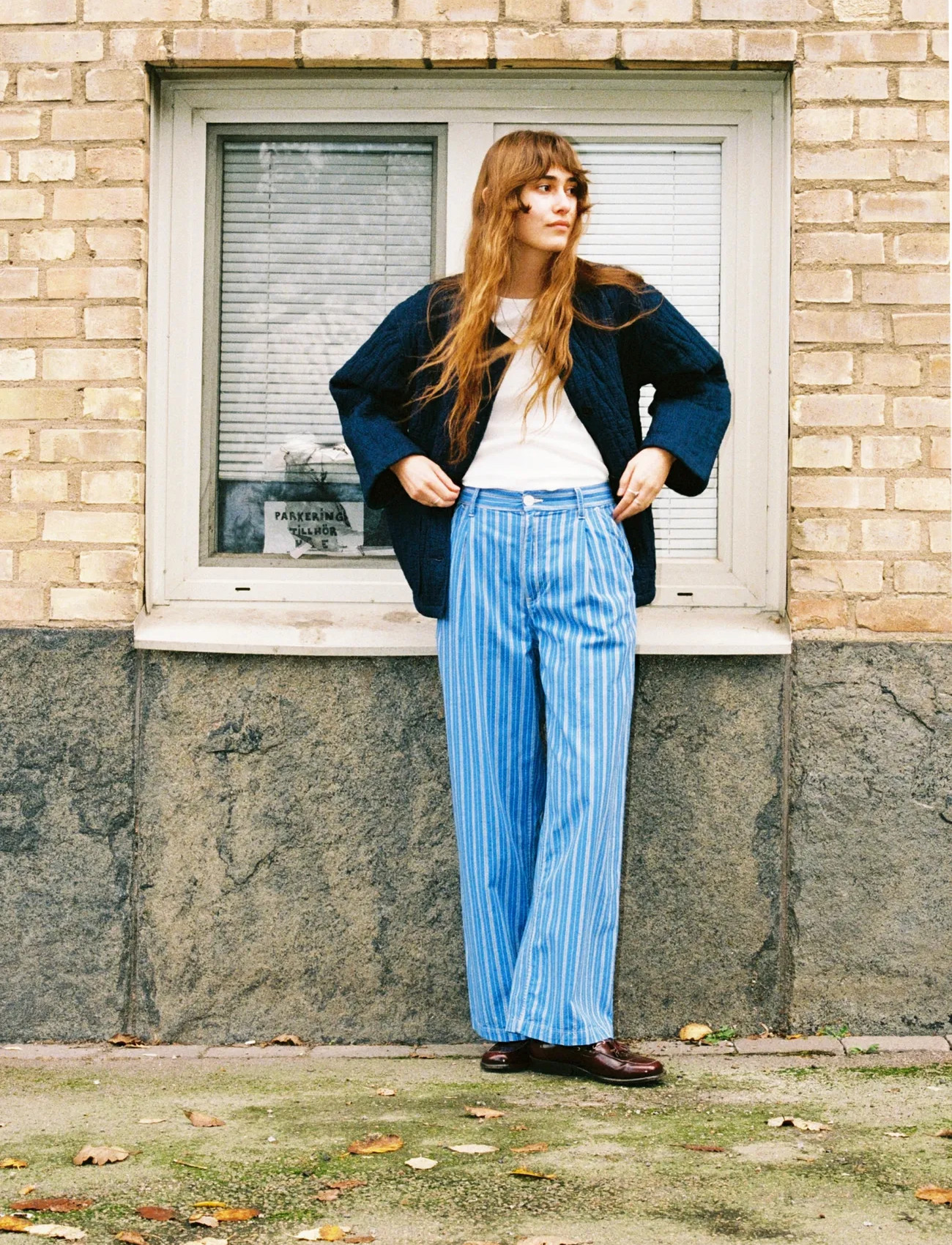Nudie Jeans Gullan Pants Striped, W29, Blue, Bukser > Brede Ben, Dame