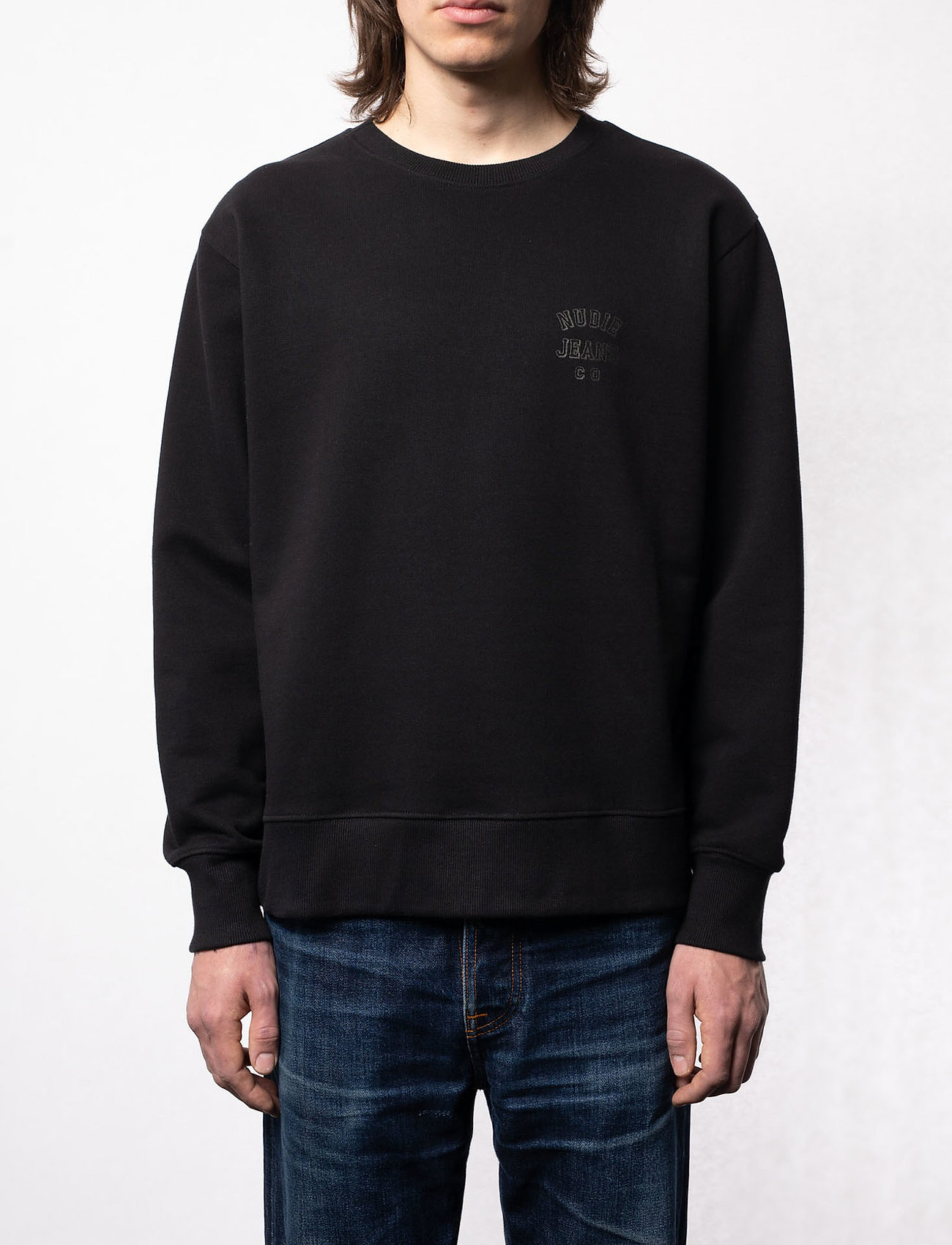 Nudie Jeans - Frasse Logo Sweatshirt Black - truien - black - 0