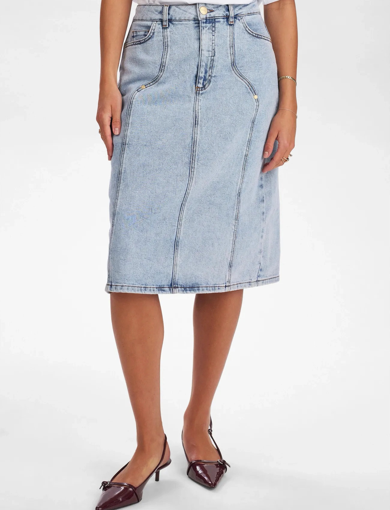 Nümph Nutoronto Midi Skirt, 34, Blue, Nederdele > Knælange Og Midi Nederdele, Dame