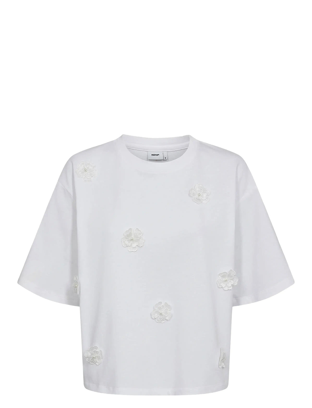 Nümph Nufleura Long T-Shirt, L, White, T-Shirts & Toppe > Kortærmede, Dame