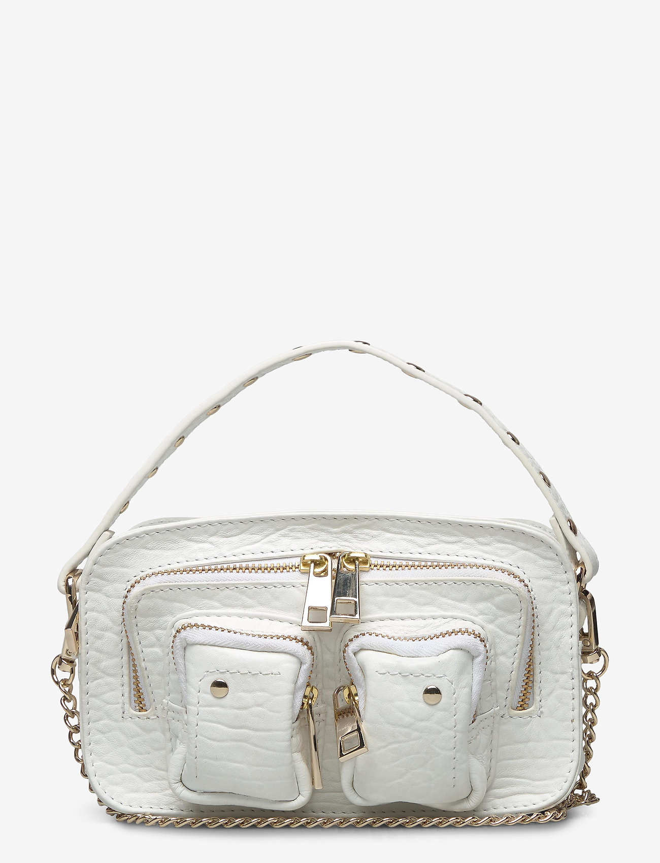 white and gold shoulder bag