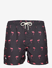 Black Flamingo Swim Shorts - BLACK