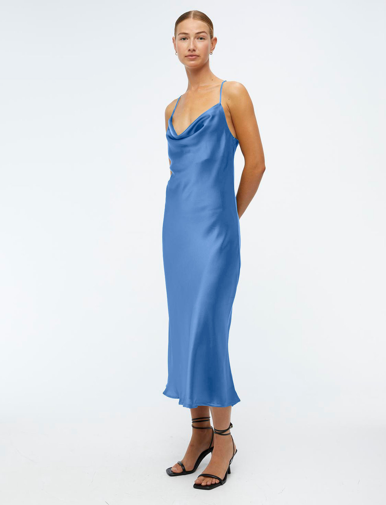 Object Objsateen S/L Midi Dress A Fair Div, 36, Blue, Kjoler > Maxikjole, Dame