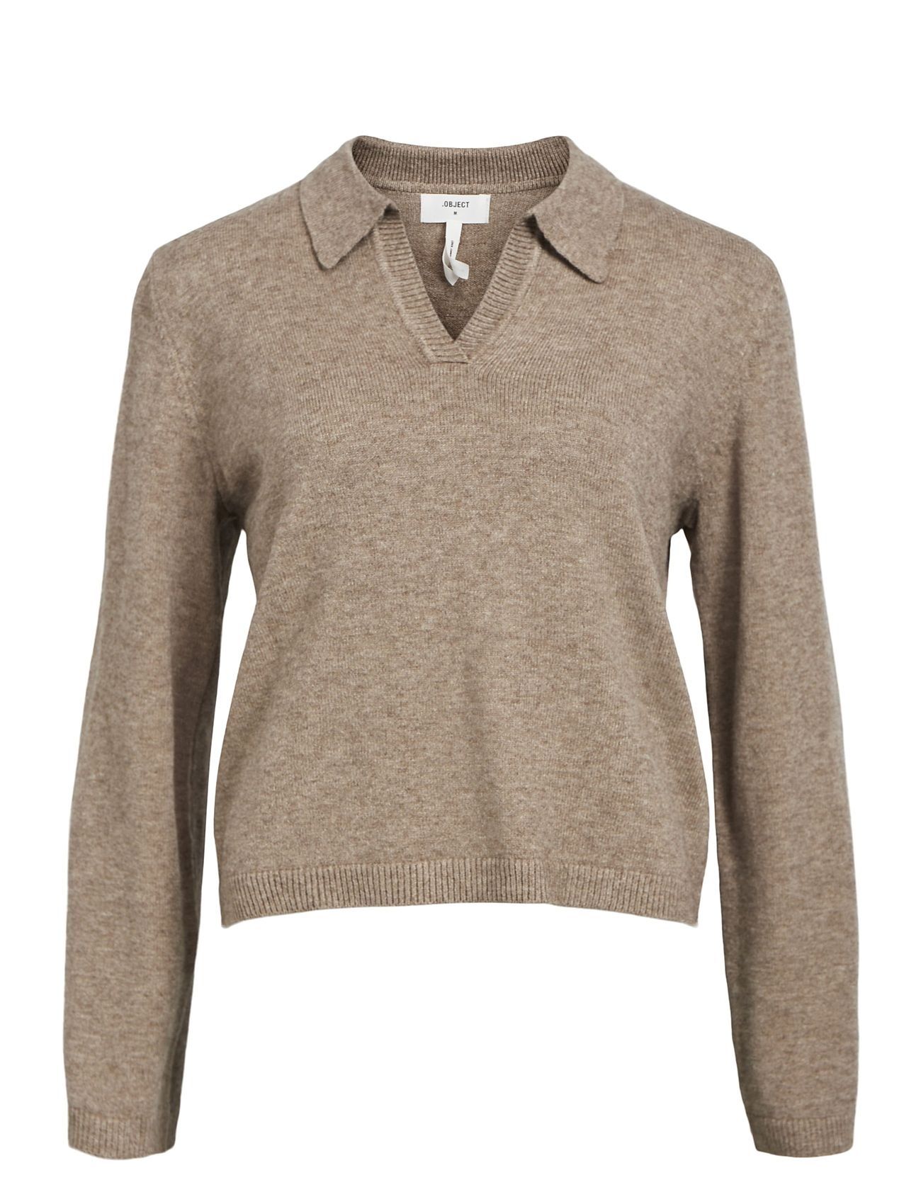 Object Objthess L/S V-Neck Knit Polo Noos Beige