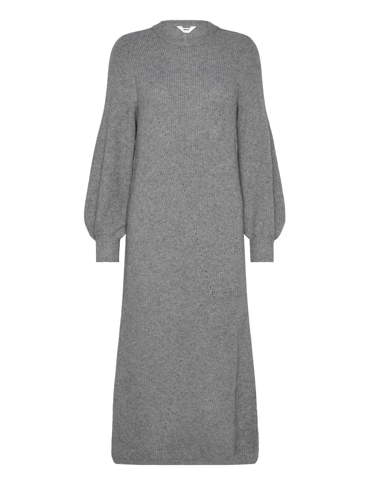 Objditte Re L/S Knit Midi Dress Noos Knelang Kjole Grey Object