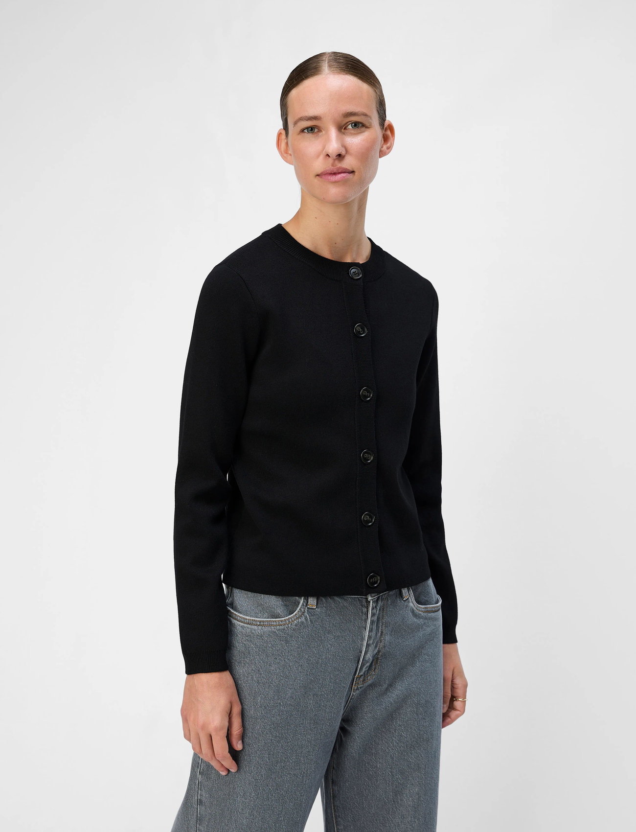 Object Objester Sli L/S Knit Cardigan Noos, M, Black, Strik > Cardigans, Dame