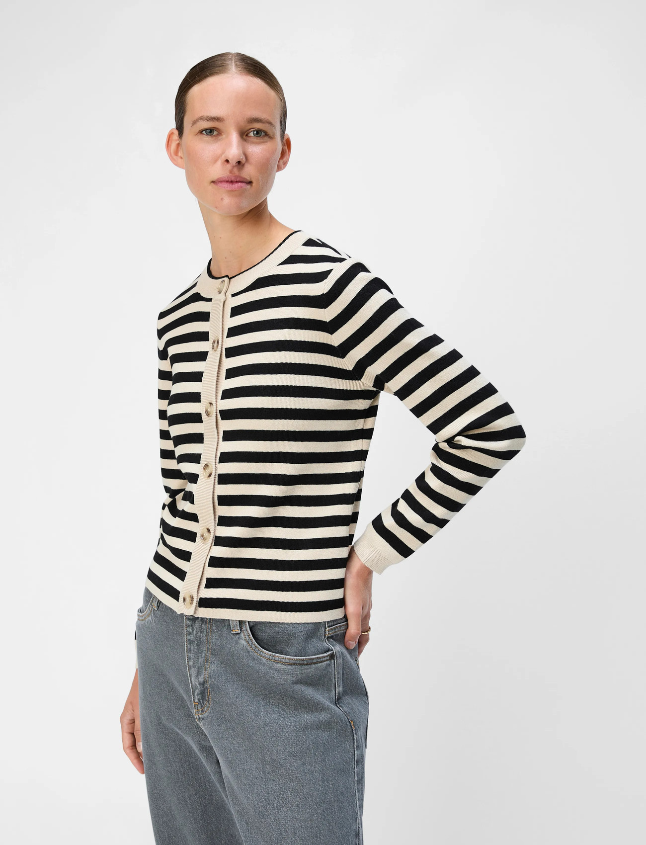 Object Objester Sli L/S Knit Cardigan Noos, M, Beige, Strik > Cardigans, Dame