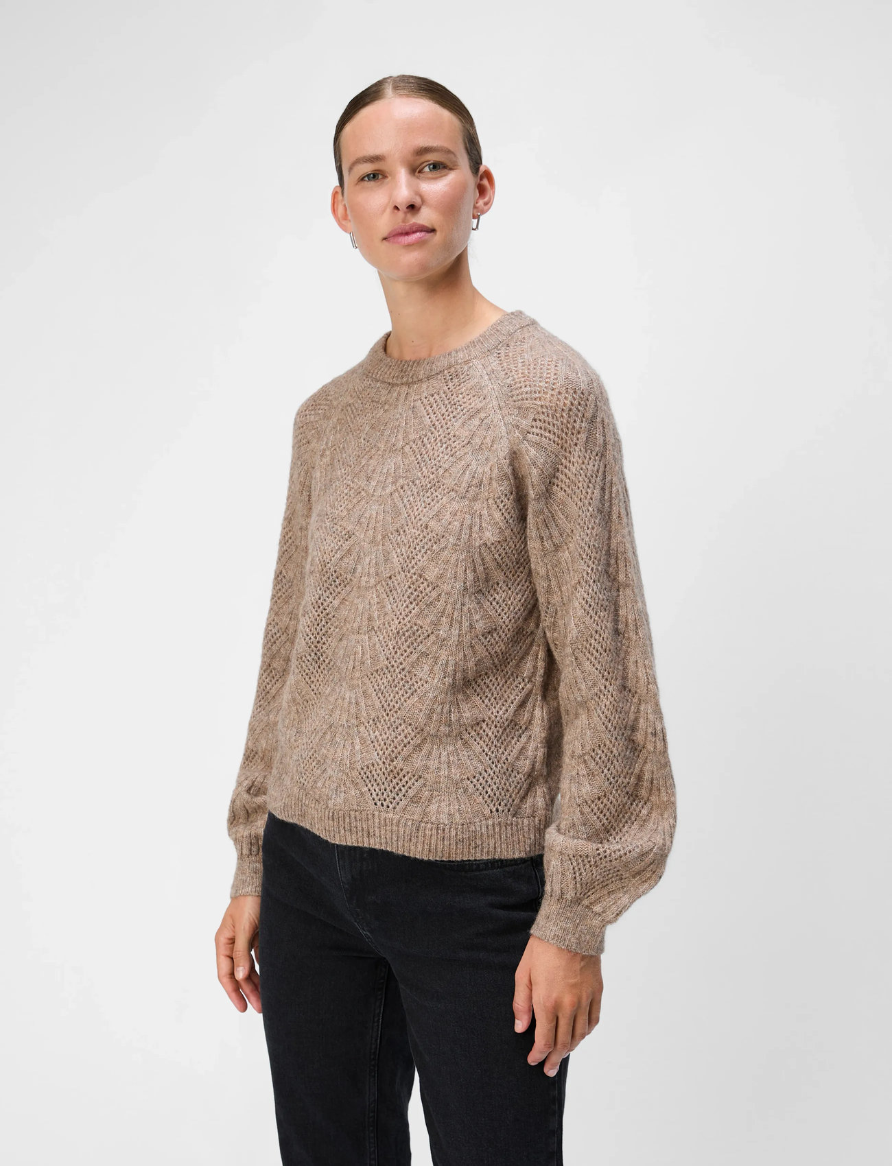 Object Objflora Re L/S Knit Pullover Noos, L, Beige, Strik > Trøjer, Dame