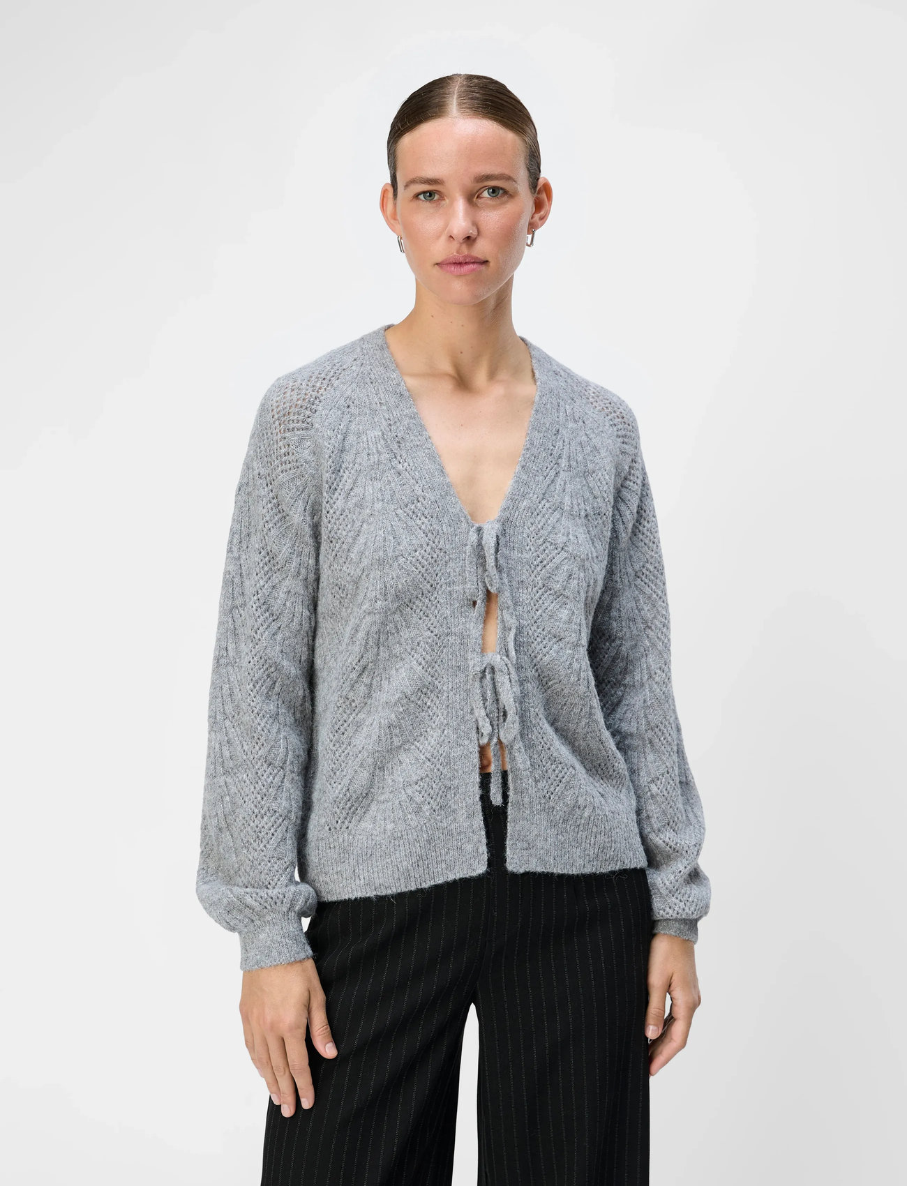 Object Objflora Re L/S Knit Cardigan Noos, S, Grey, Strik > Cardigans, Dame
