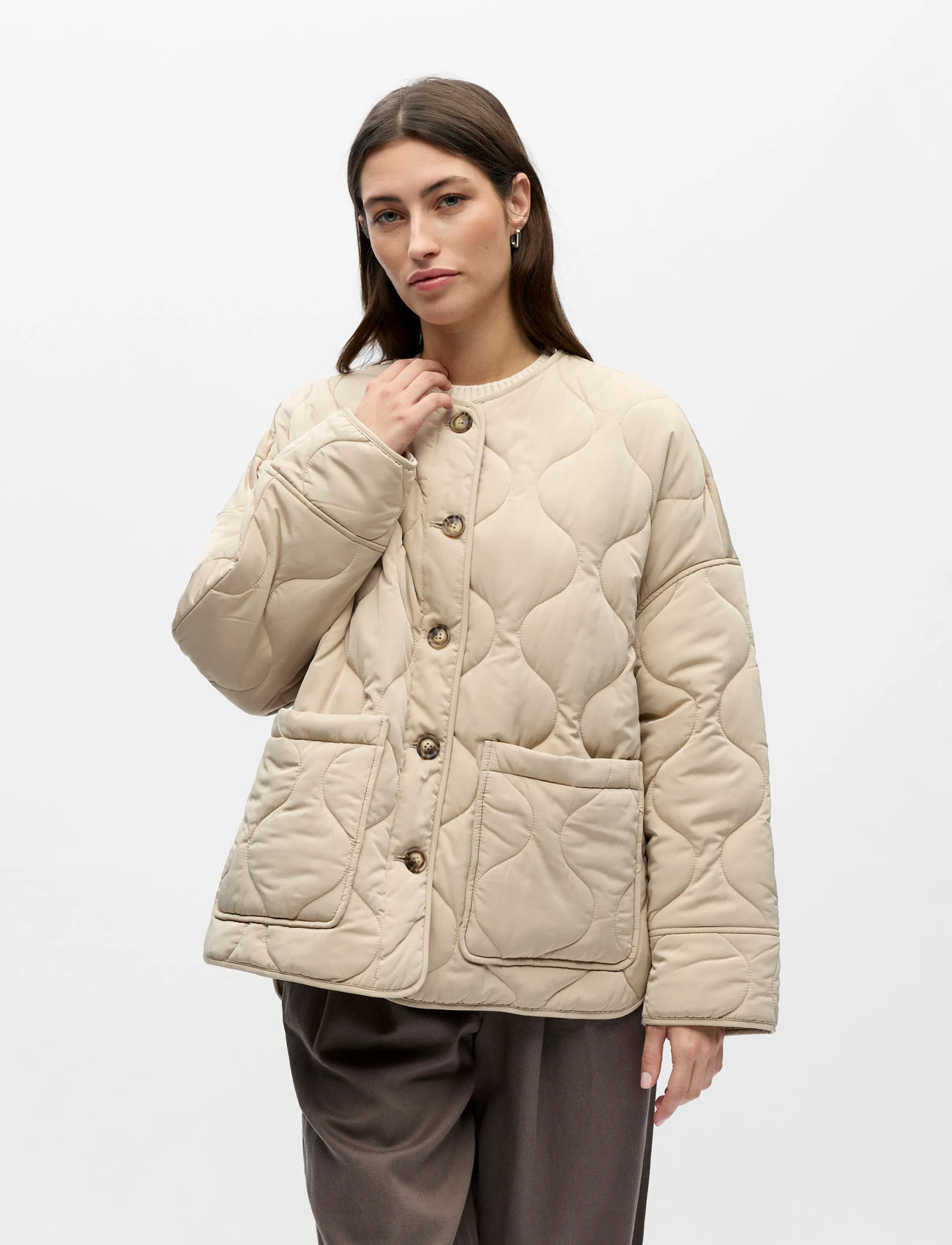 Object Objallie Ls Lo Quilted Jacket Noos, 42, Beige, Jakker > Quiltede Jakker, Dame