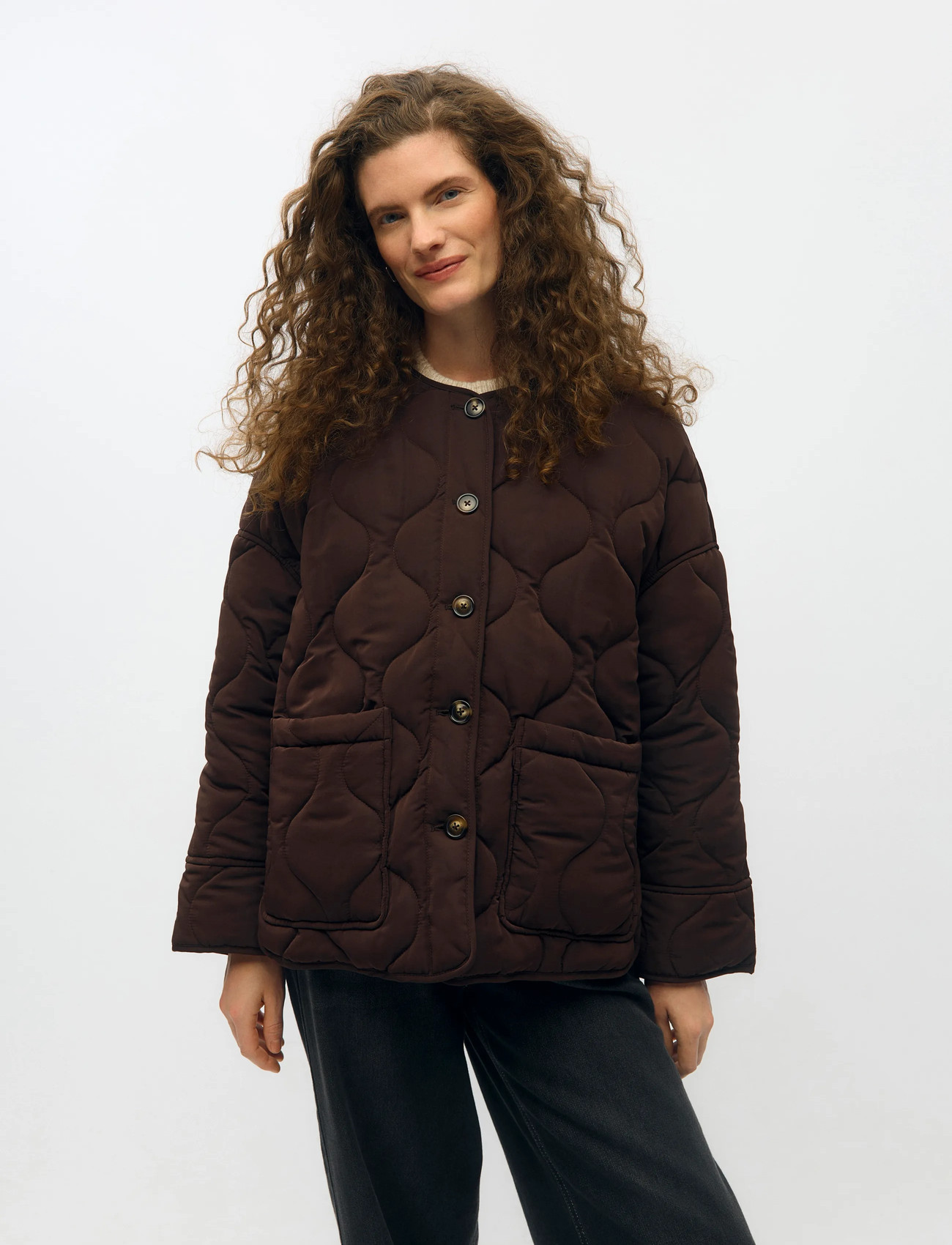 Object Objallie Ls Lo Quilted Jacket Noos, 40, Brown, Jakker > Quiltede Jakker, Dame