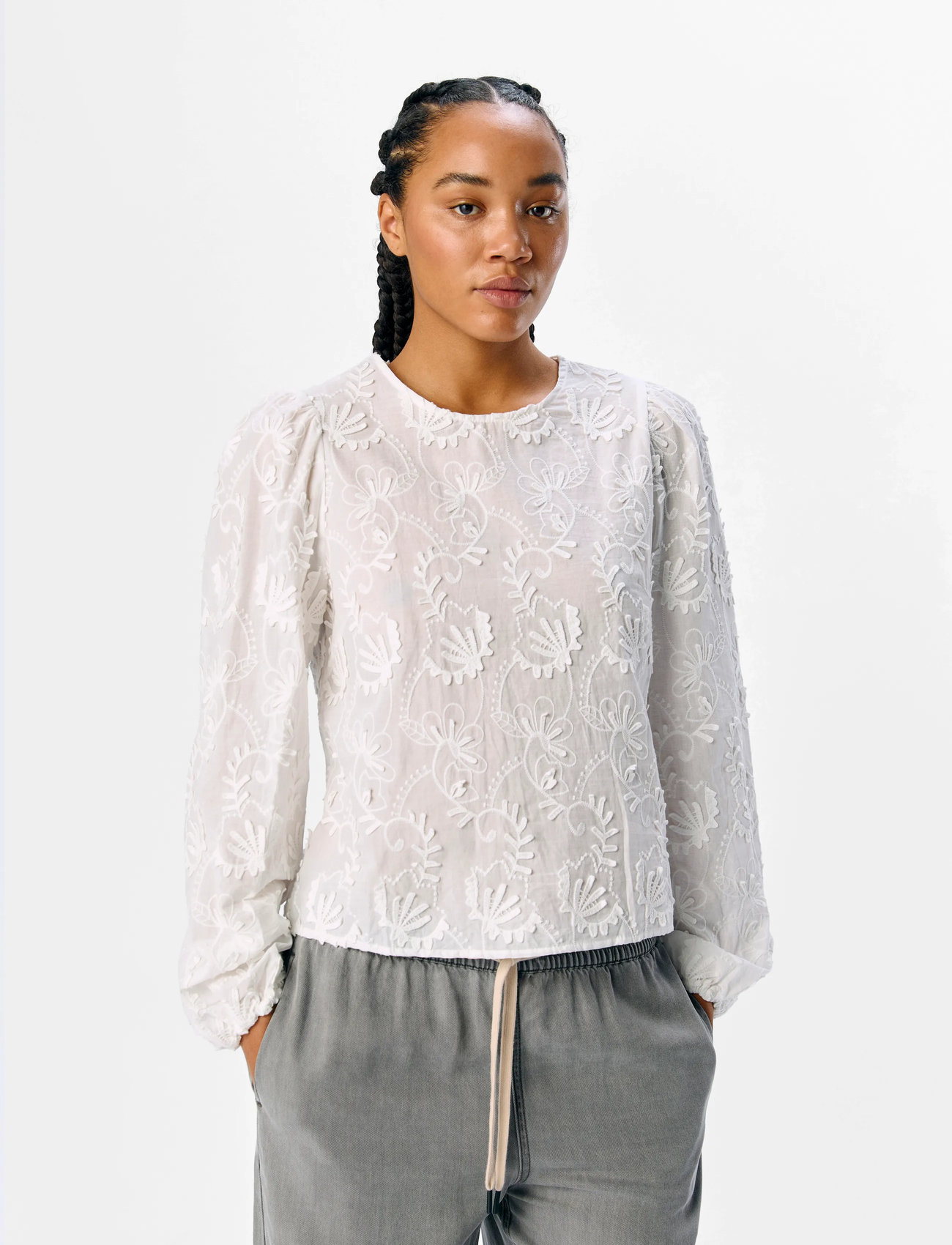 Object Objmya Re L/S Top Noos, 44, White, Bluser > Langærmede, Dame