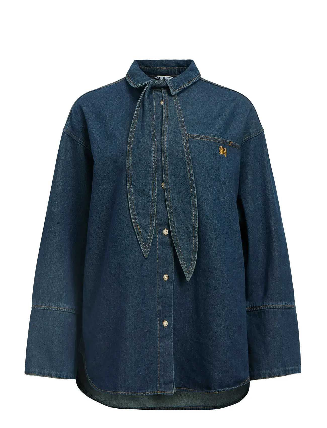 OBJECT Objneel Lo L/S Denim Shirt Rep Blau - S - Damen