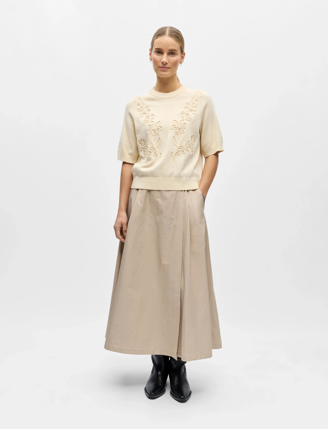 Object Objlaney Rubin Ss Pullover Noos, L, Cream, Strik > Trøjer, Dame