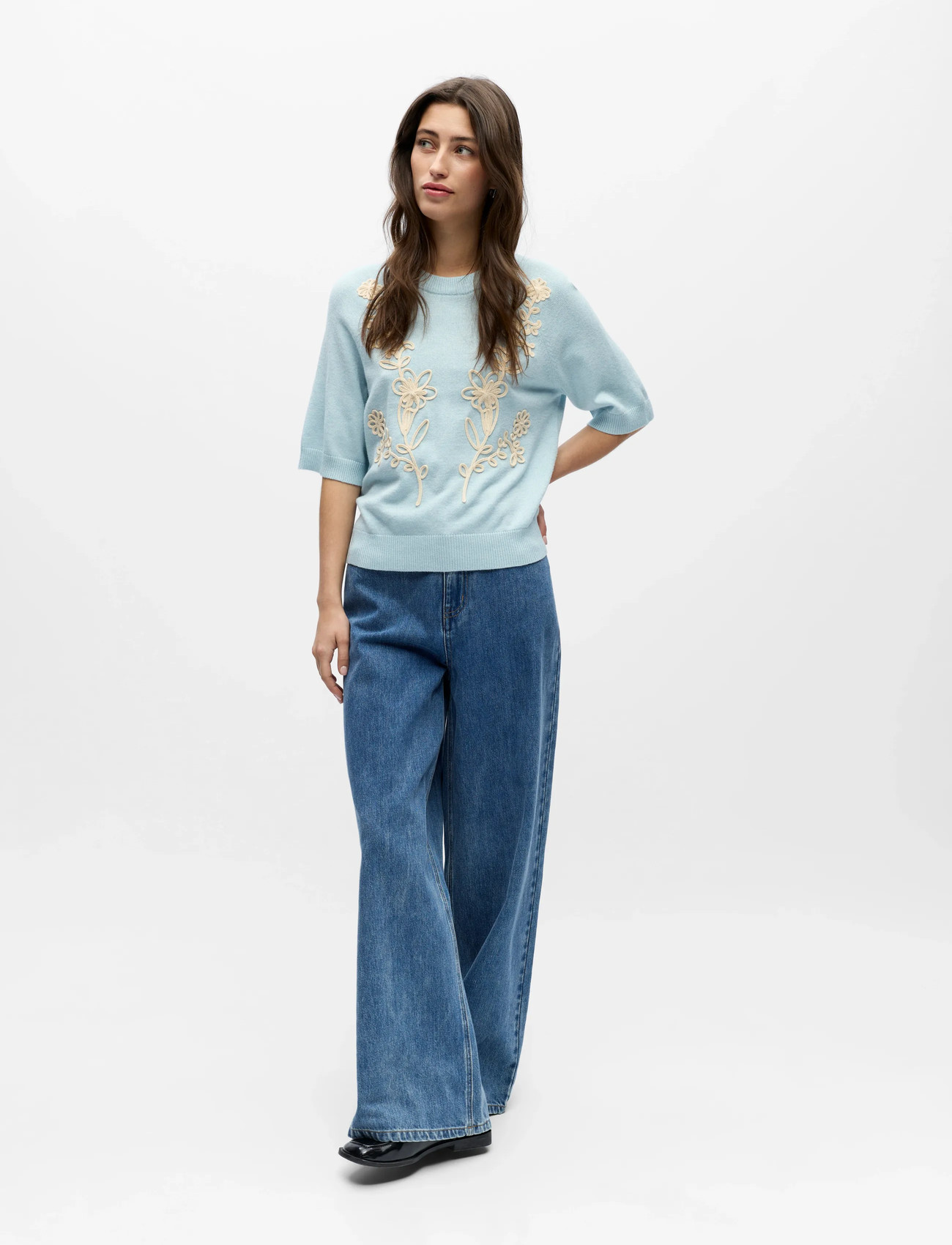 Object Objlaney Rubin Ss Pullover Noos, L, Blue, Strik > Trøjer, Dame