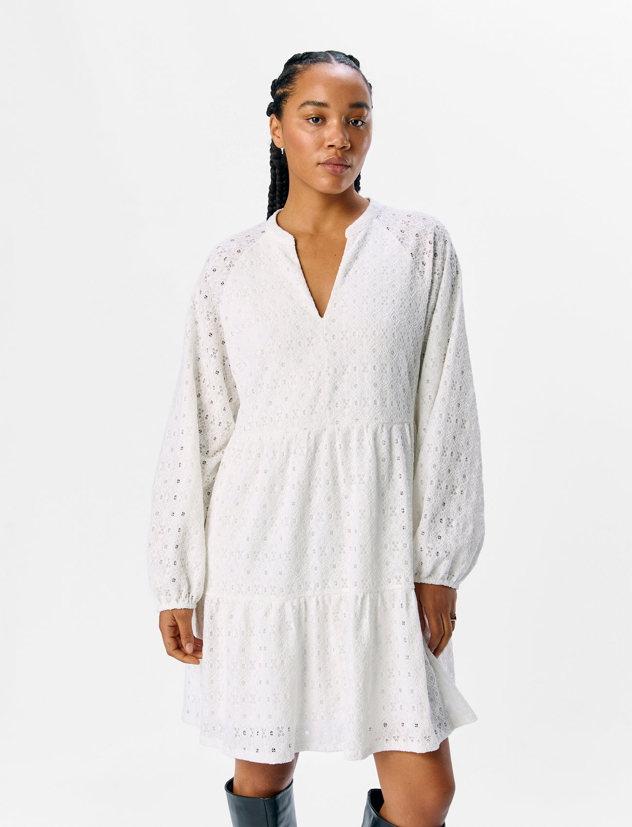 Object Objlaila Gia L/S Re Short Dress Noos, XS, White, Kjoler > Kort Kjole, Dame