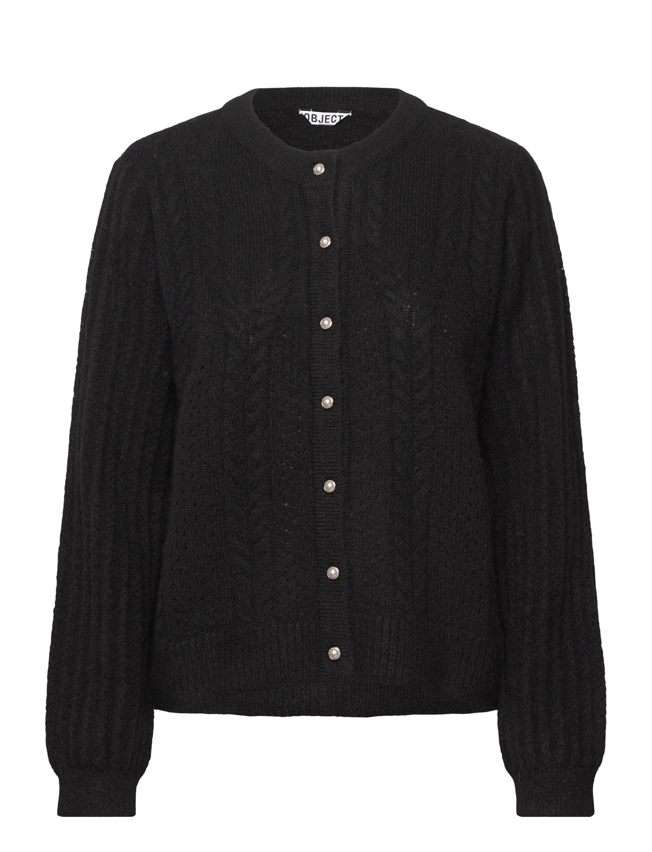 Object Objflora Re Ls Knit Button Cardigan Noos, S, Black, Strik > Cardigans, Dame