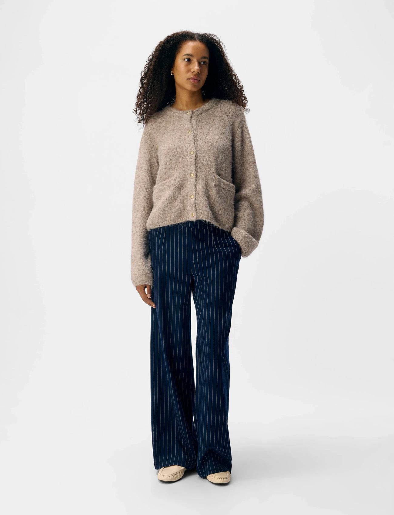 Object Objsaggia Re L/S Knit Cardigan Noos, XS, Beige, Strik > Cardigans, Dame