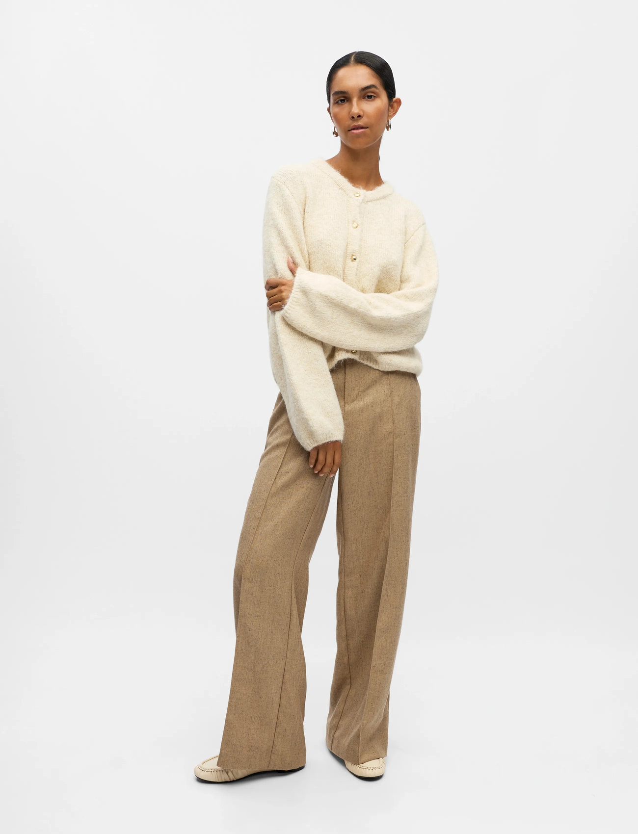 Object Objsaggia Re L/S Knit Cardigan Noos, XS, Cream, Strik > Cardigans, Dame