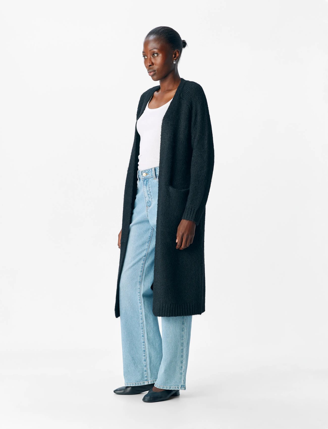 Object Objmilu Ls Lo Long Knit Cardigan Noos, S, Black, Strik > Cardigans, Dame