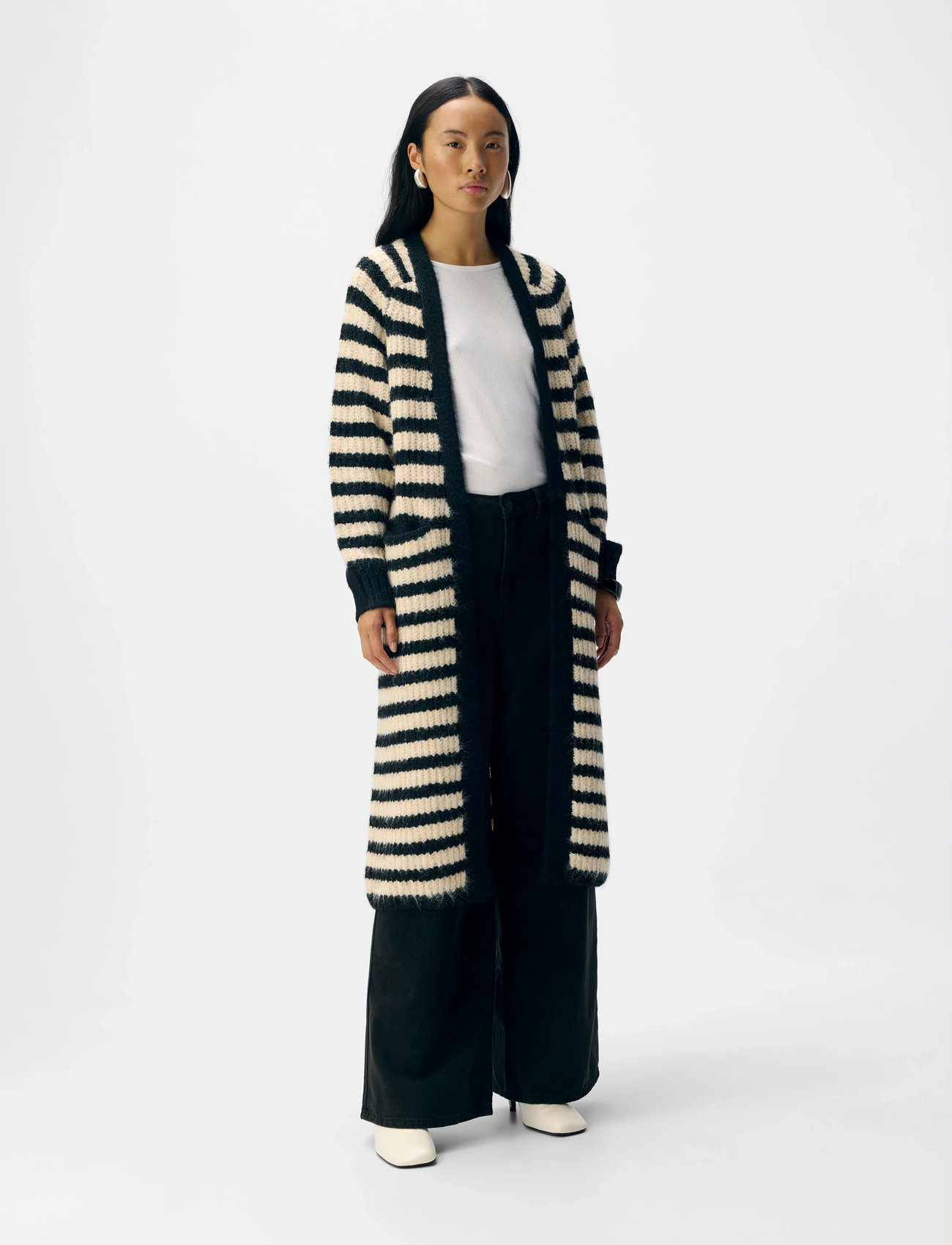 Object Objmilu Ls Lo Long Knit Cardigan Noos, M, Black, Strik > Cardigans, Dame