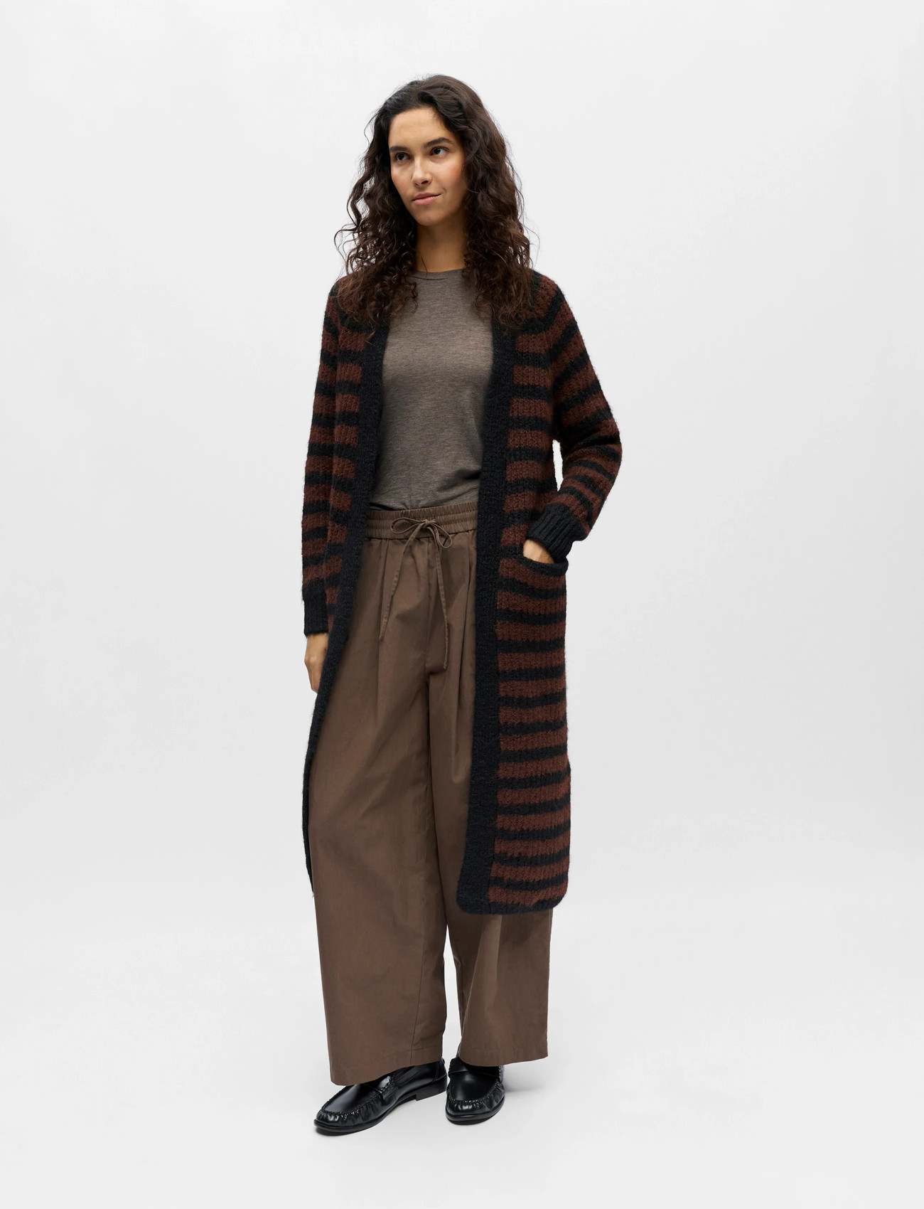 Object Objmilu Ls Lo Long Knit Cardigan Noos, XL, Brown, Strik > Cardigans, Dame