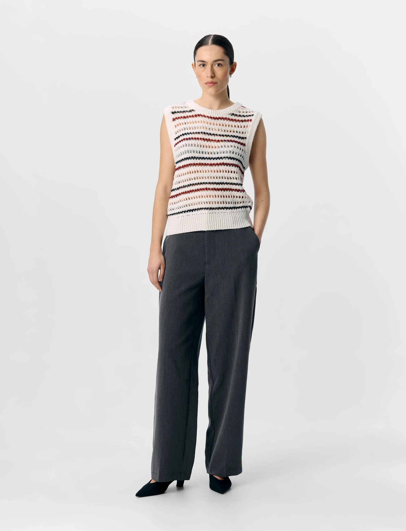 Object Objzelia S/L Re Knit Top 140, XS, White, Veste > Strikkede Veste, Dame
