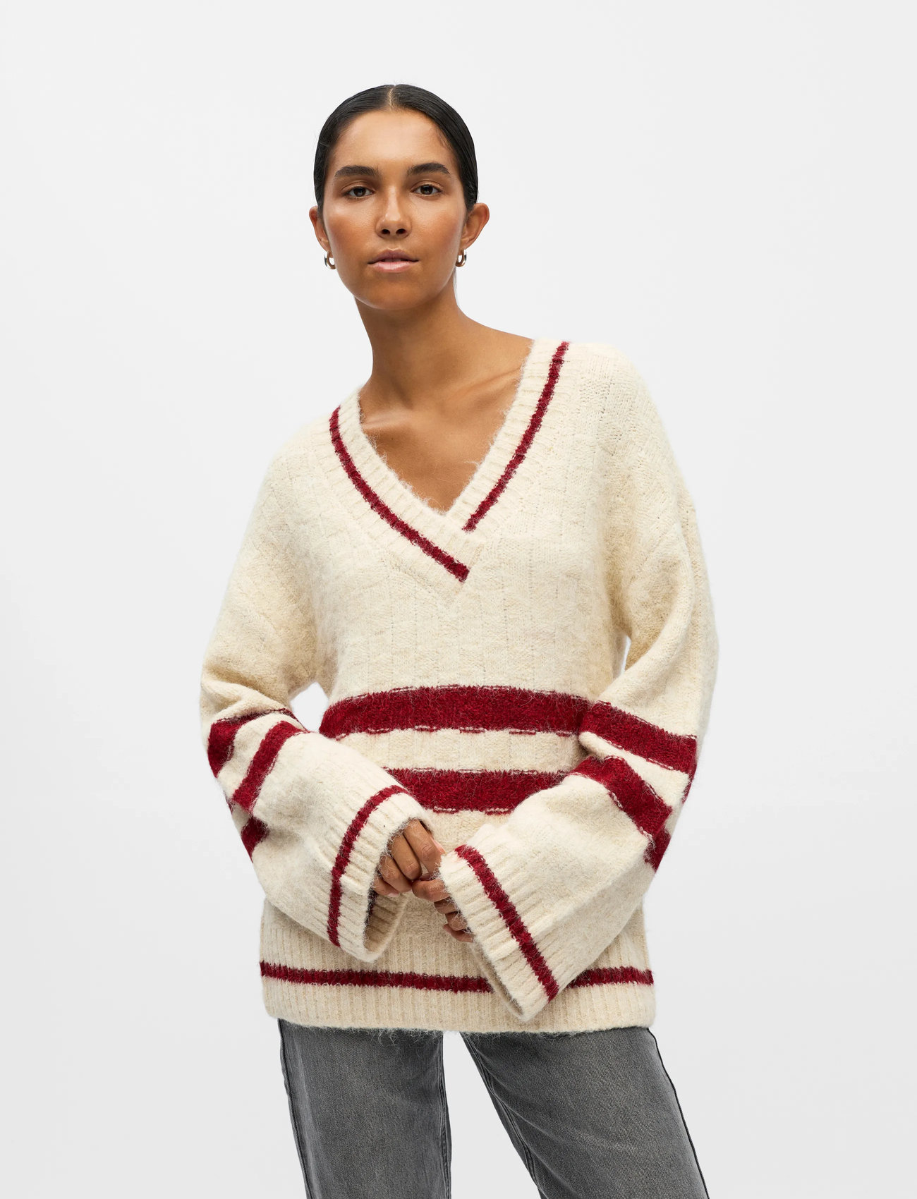 Object Objjuline L/S Lo Knit Pullover 140, XS, Cream, Strik > Trøjer, Dame
