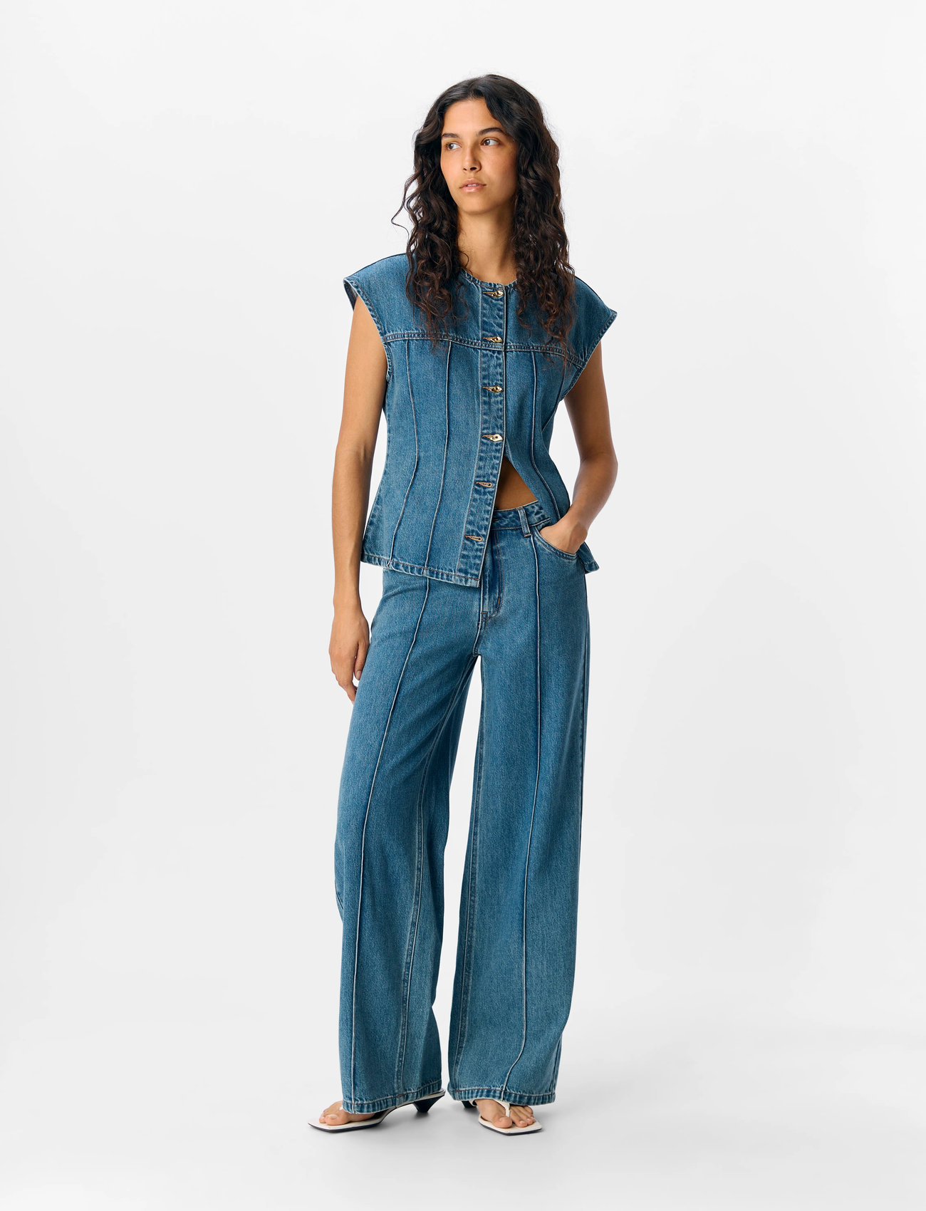 Object Objmoji Divona Mw Wide Jeans 140, L, Blue, Jeans > Vidde, Dame