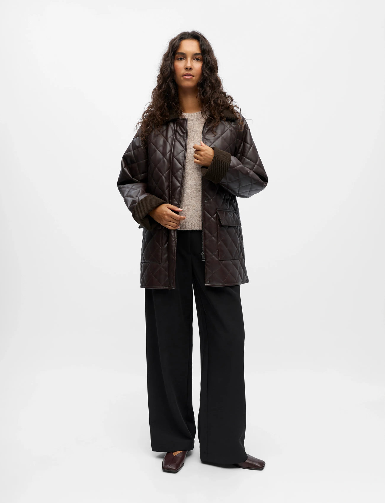 Object Objjuna L/S Re Quilted Jacket 140, 38, Brown, Jakker > Quiltede Jakker, Dame