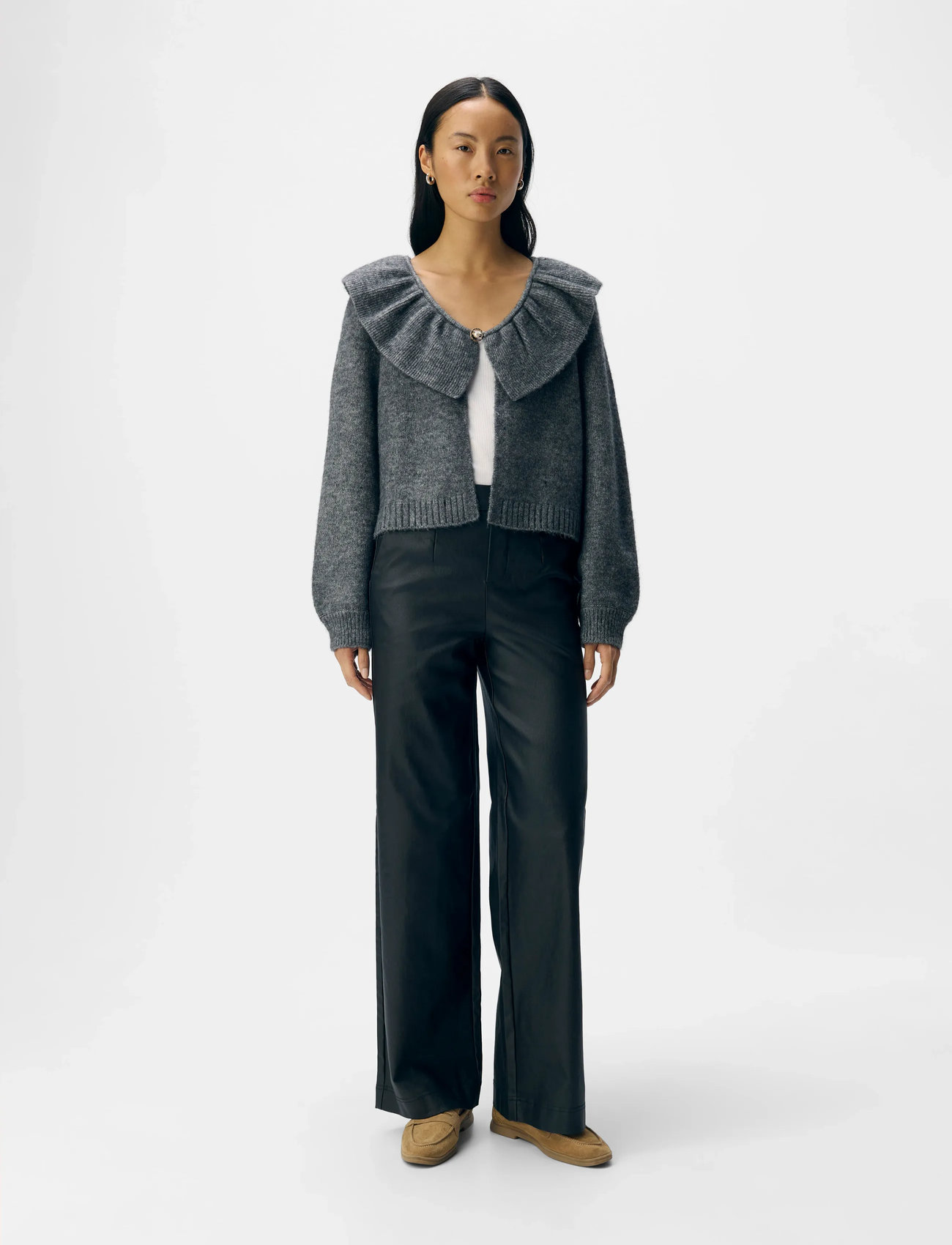 Object Objdenisi L/S Lo Knit Cardigan Noos, XL, Grey, Strik > Cardigans, Dame