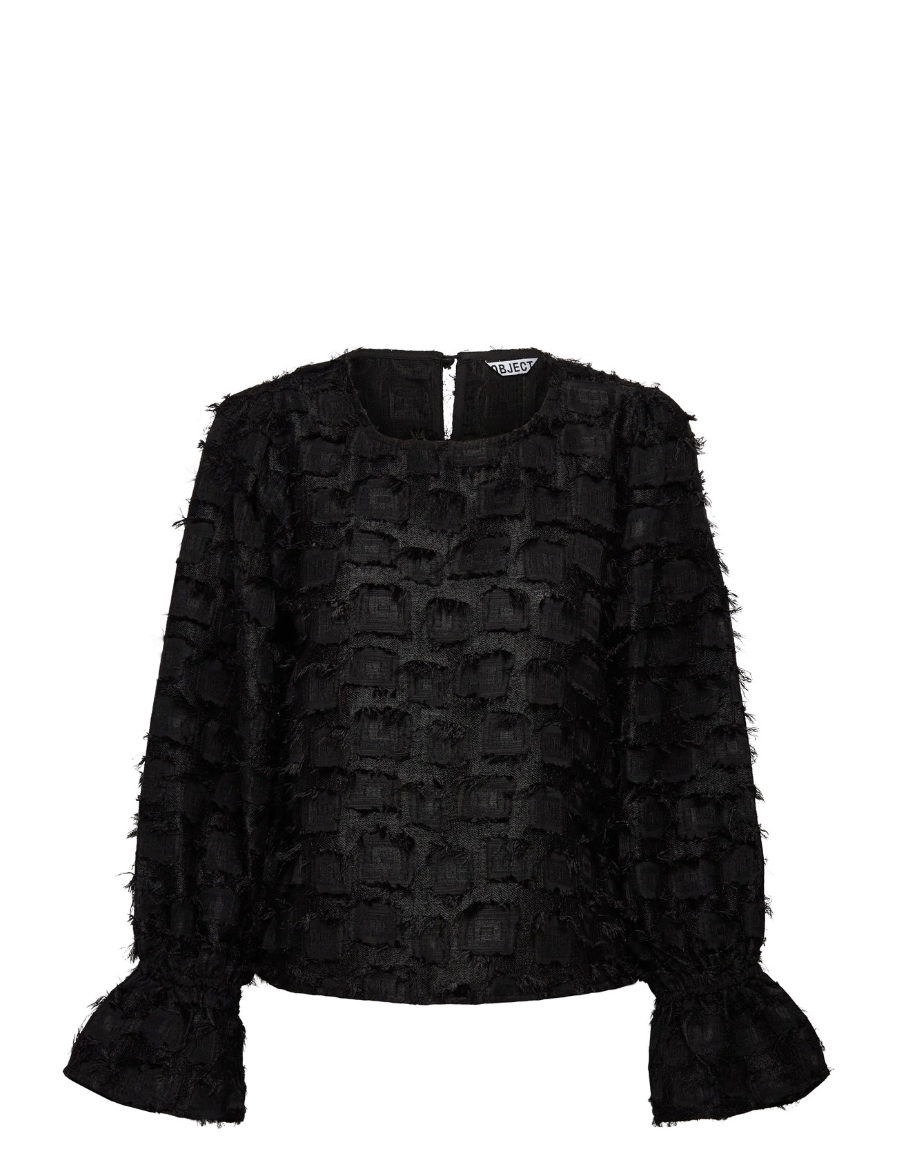 Object Objdaria Re L/S O-Neck Top 140, 36, Black, Bluser > Langærmede, Dame