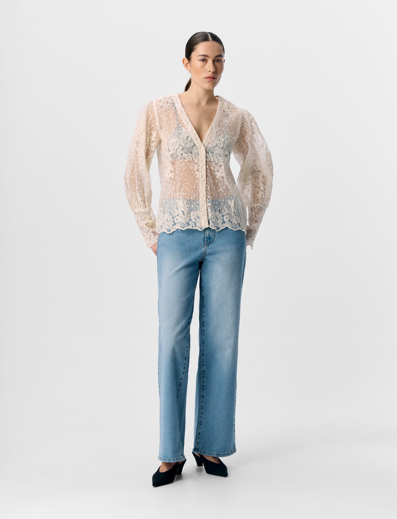 Object Objsiga L/S Re Shirt 140, 34, Cream, Bluser > Langærmede, Dame