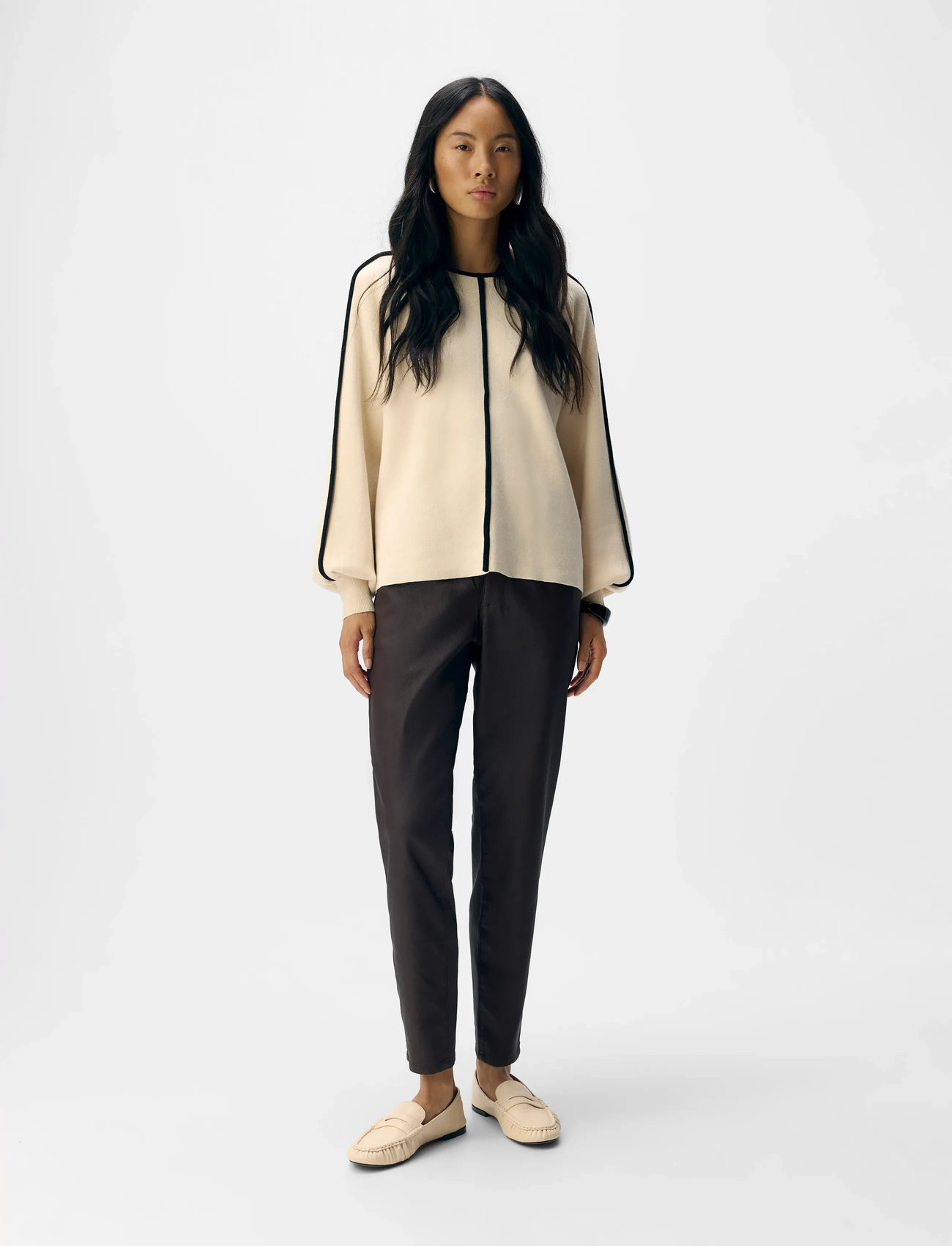 Object Objreynard Ls Lo Contrast Pullover Div, S, Cream, Sweatshirts & Hættetrøjer > Sweatshirts, Dame