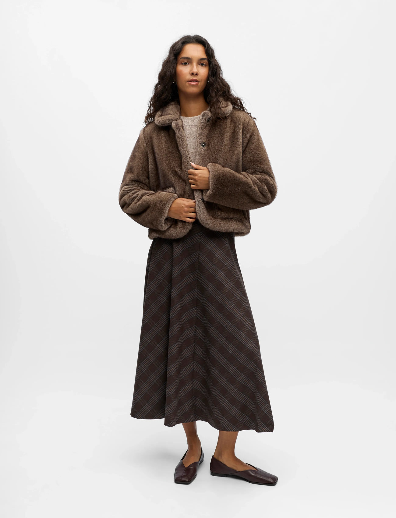 Object Objklara L/S Re Jacket 140, 44, Brown, Overtøj > Imiteret Pels, Dame