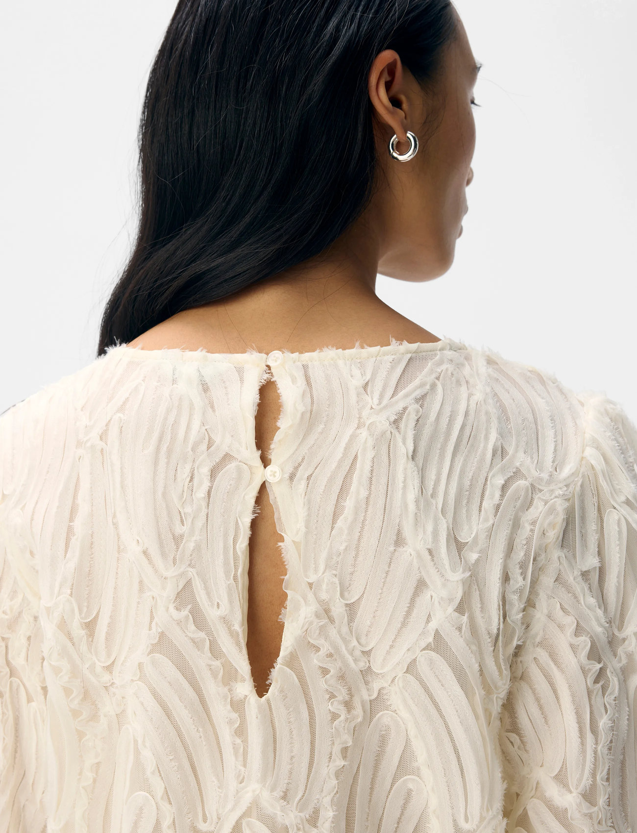 Object Objlucie L/S Re O-Neck Top Noos, 34, White, Bluser > Langærmede, Dame