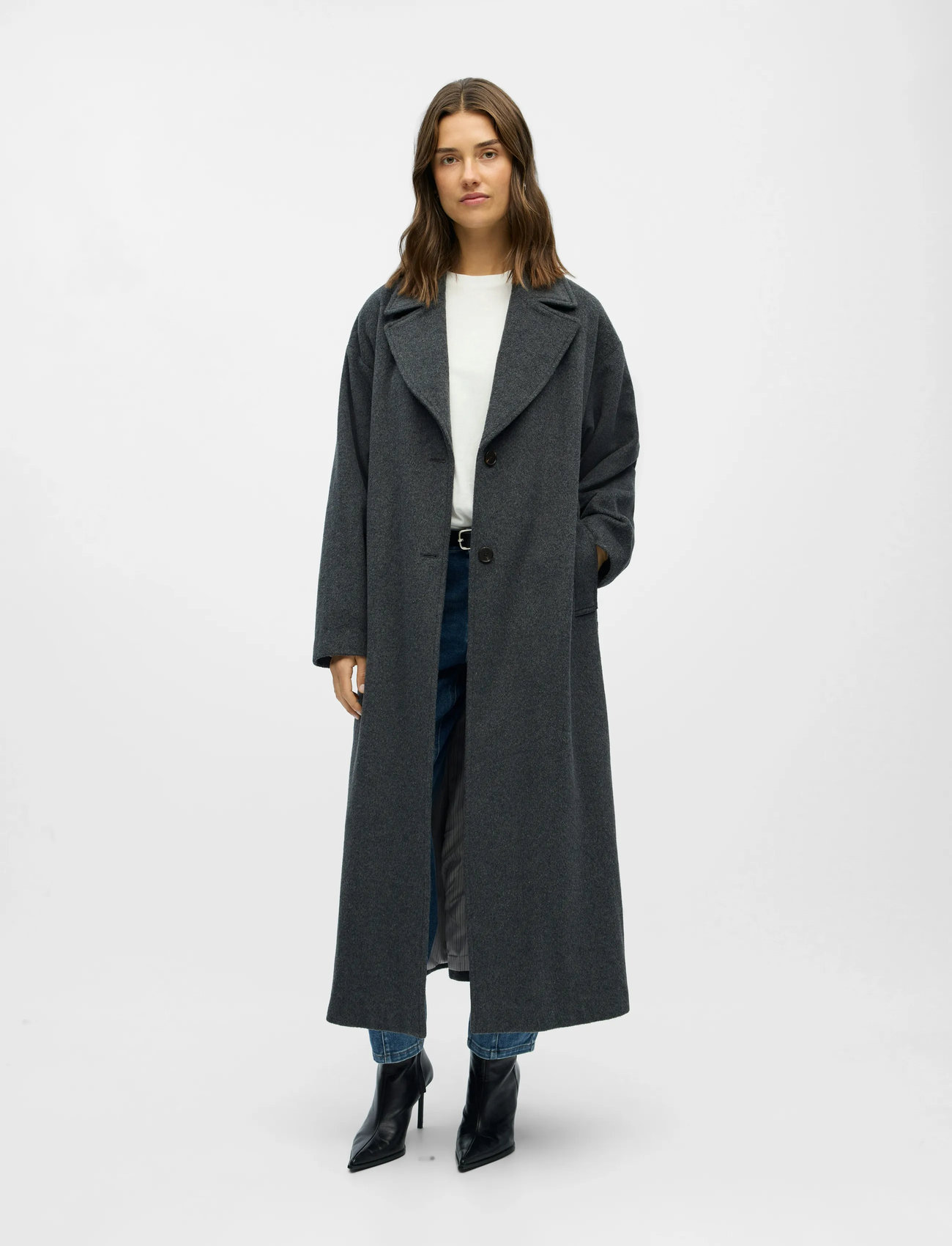 Object Objaubrey L/S Lo Coat 141, 44, Grey, Frakker > Uldfrakker, Dame