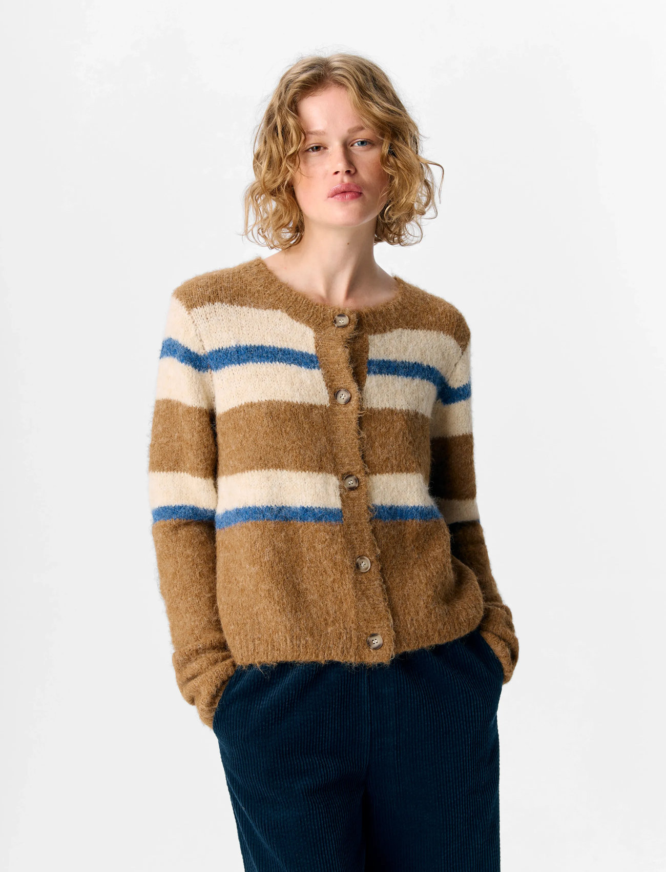 Object Objgalia L/S Re Knit Cardigan Noos, S, Beige, Strik > Cardigans, Dame