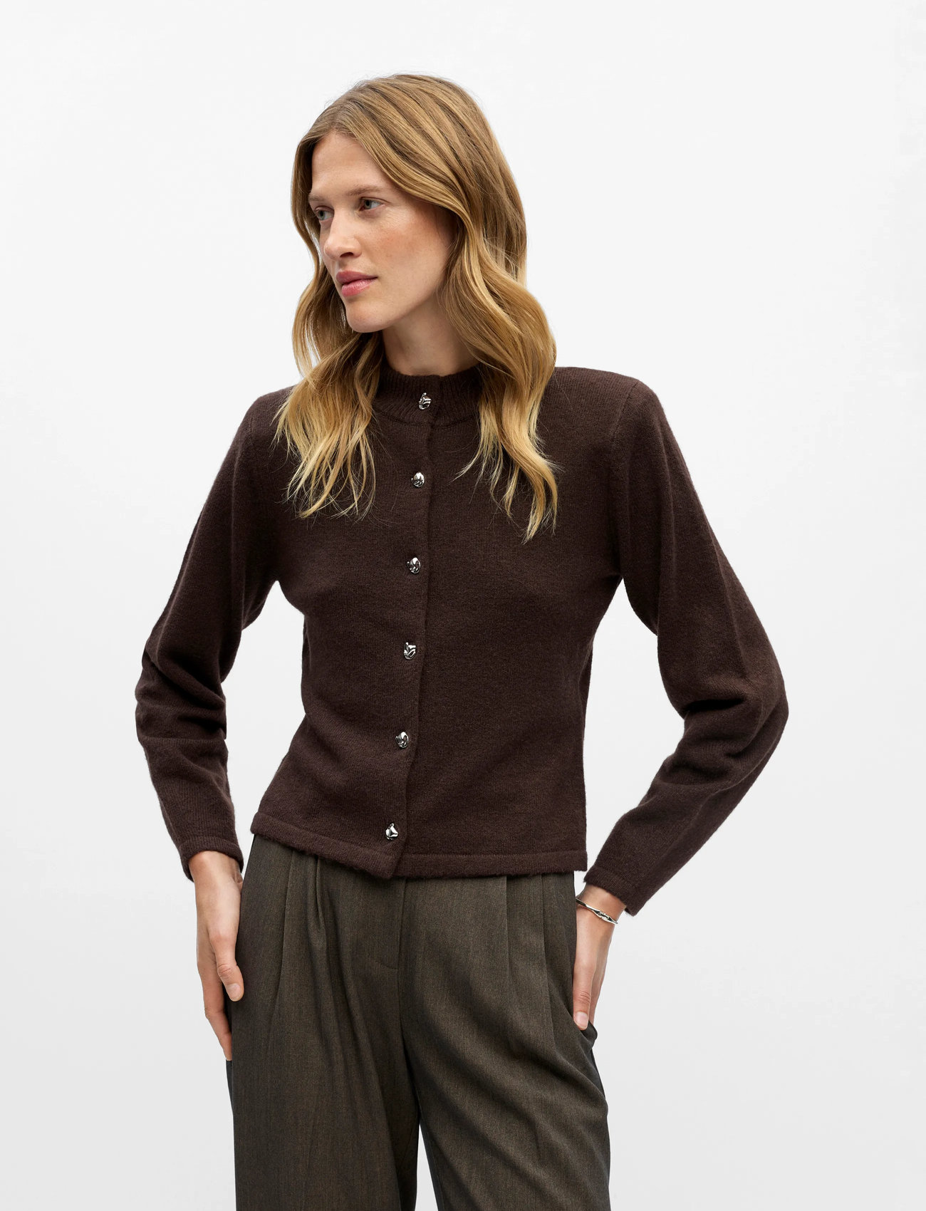 Object Objzari L/S Re Knit Cardigan 142, S, Brown, Strik > Cardigans, Dame
