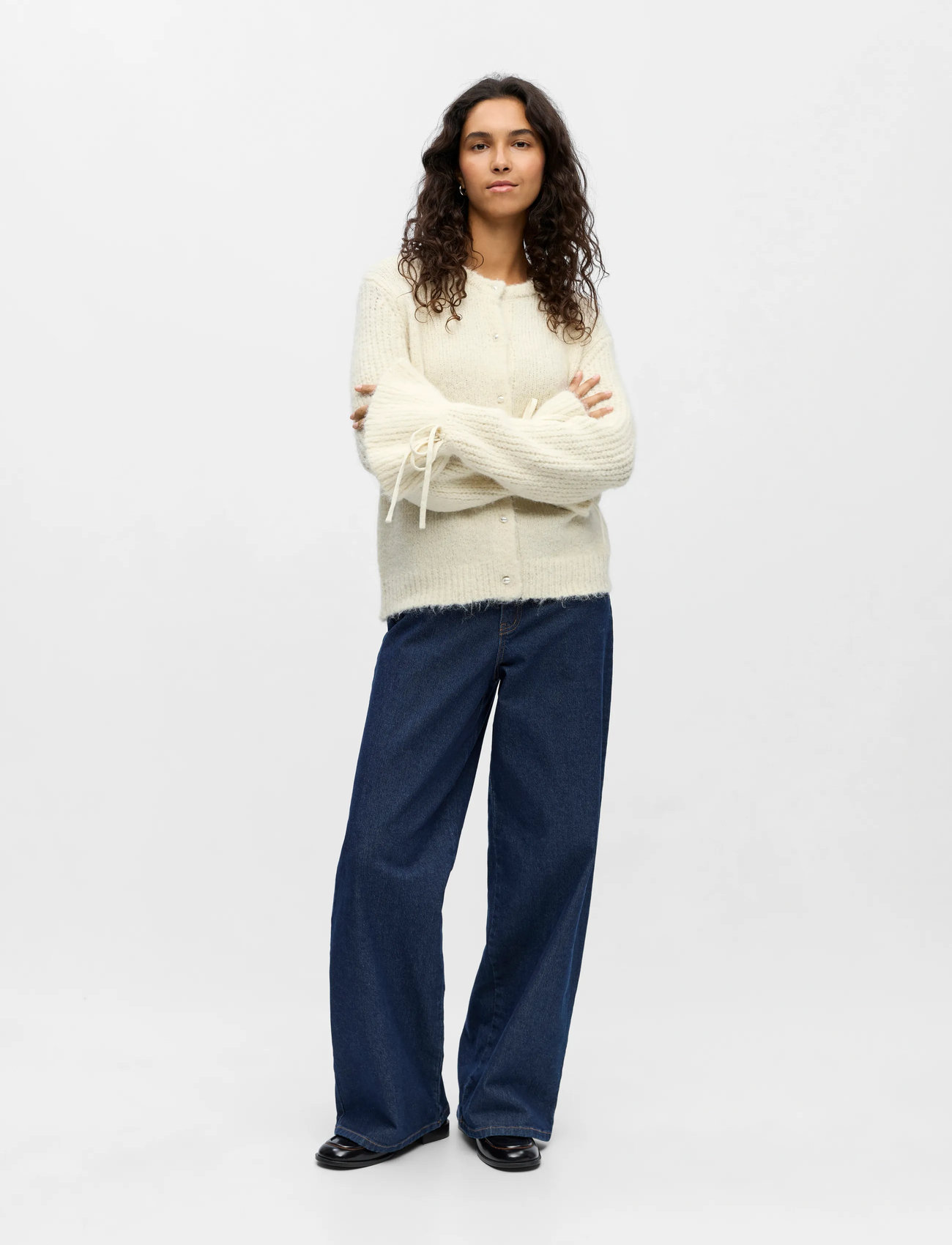 Object Objsalika L/S Re Knit Cardigan 142, M, Cream, Strik > Cardigans, Dame