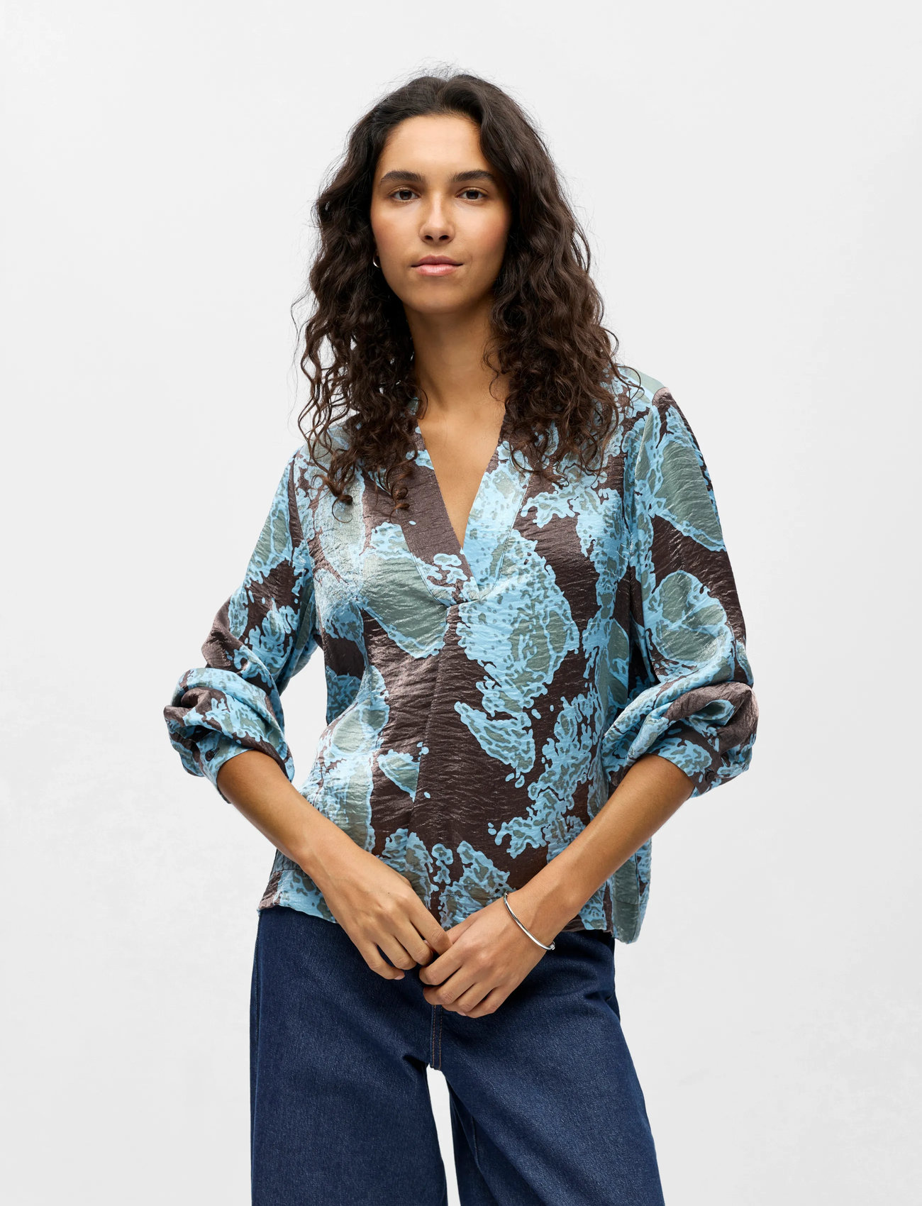 Object Objyeva L/S Re V-Neck Top 142, 38, Blue, Bluser > Langærmede, Dame
