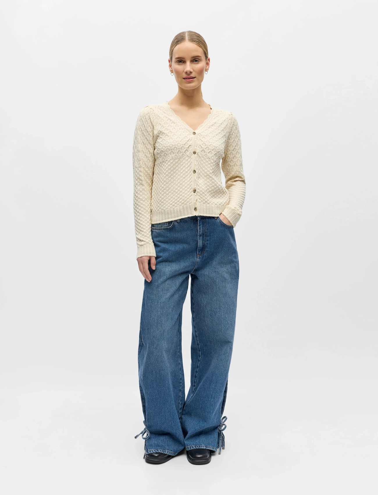 Object Objnoa L/S V-Neck Knit Cardigan Noos, L, Cream, Strik > Cardigans, Dame