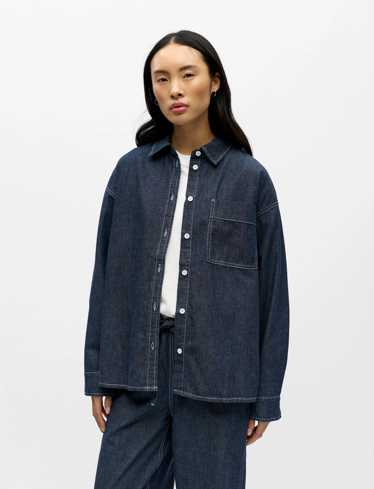 Object Objgina L/S Lo Denim Shirt Noos, 40, Blue, Skjorter > Langærmede, Dame