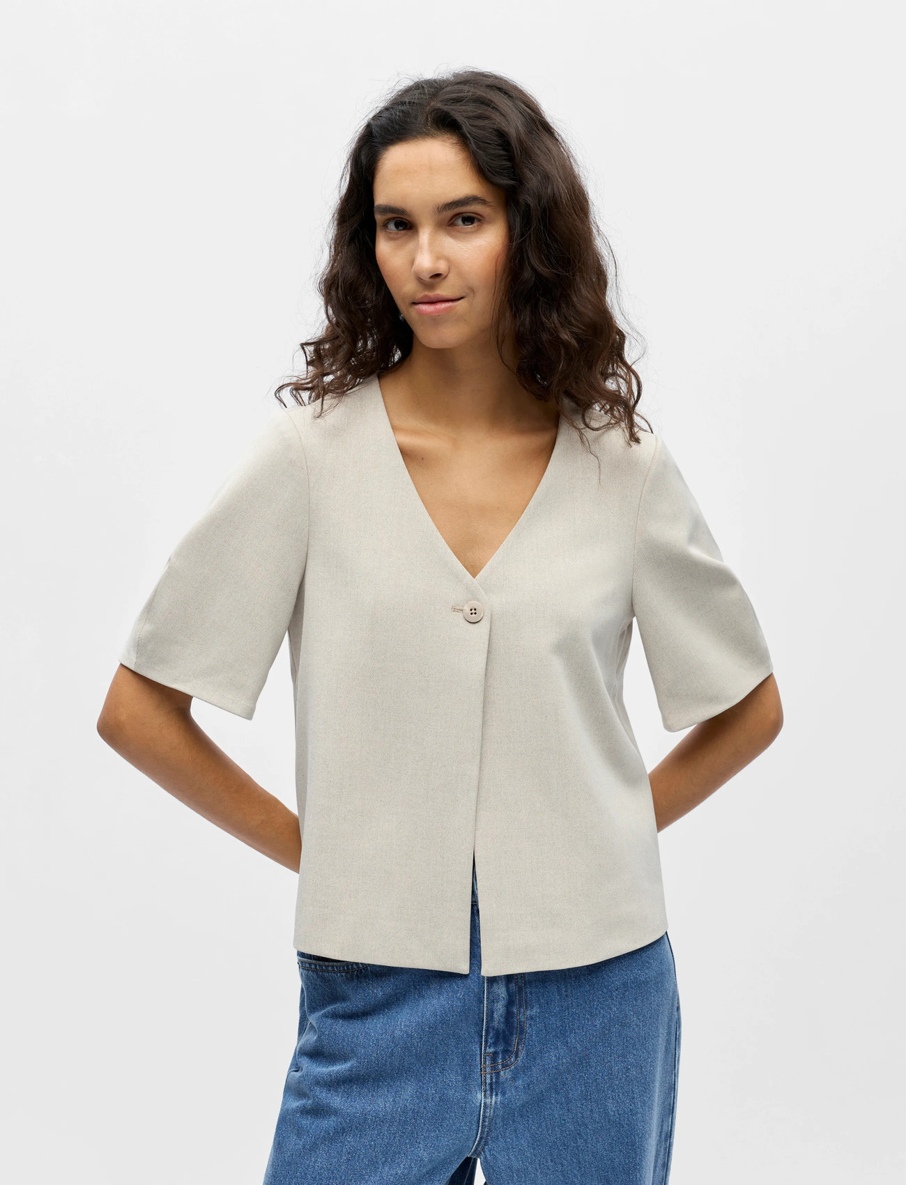 Object Objlisa S/S Re Top Noos, 36, Beige, T-Shirts & Toppe > Kortærmede, Dame