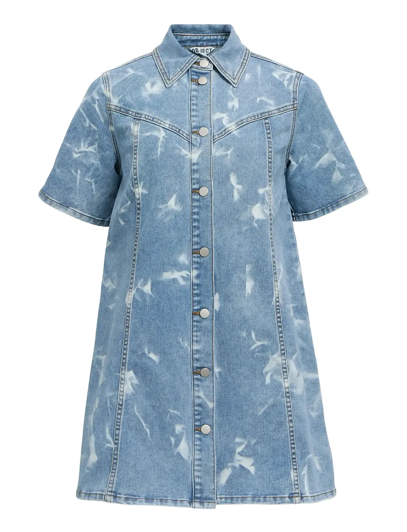 Object Objclaudia S/S Short Denim Dress 143, 34, Blue, Kjoler > Kort Kjole, Dame