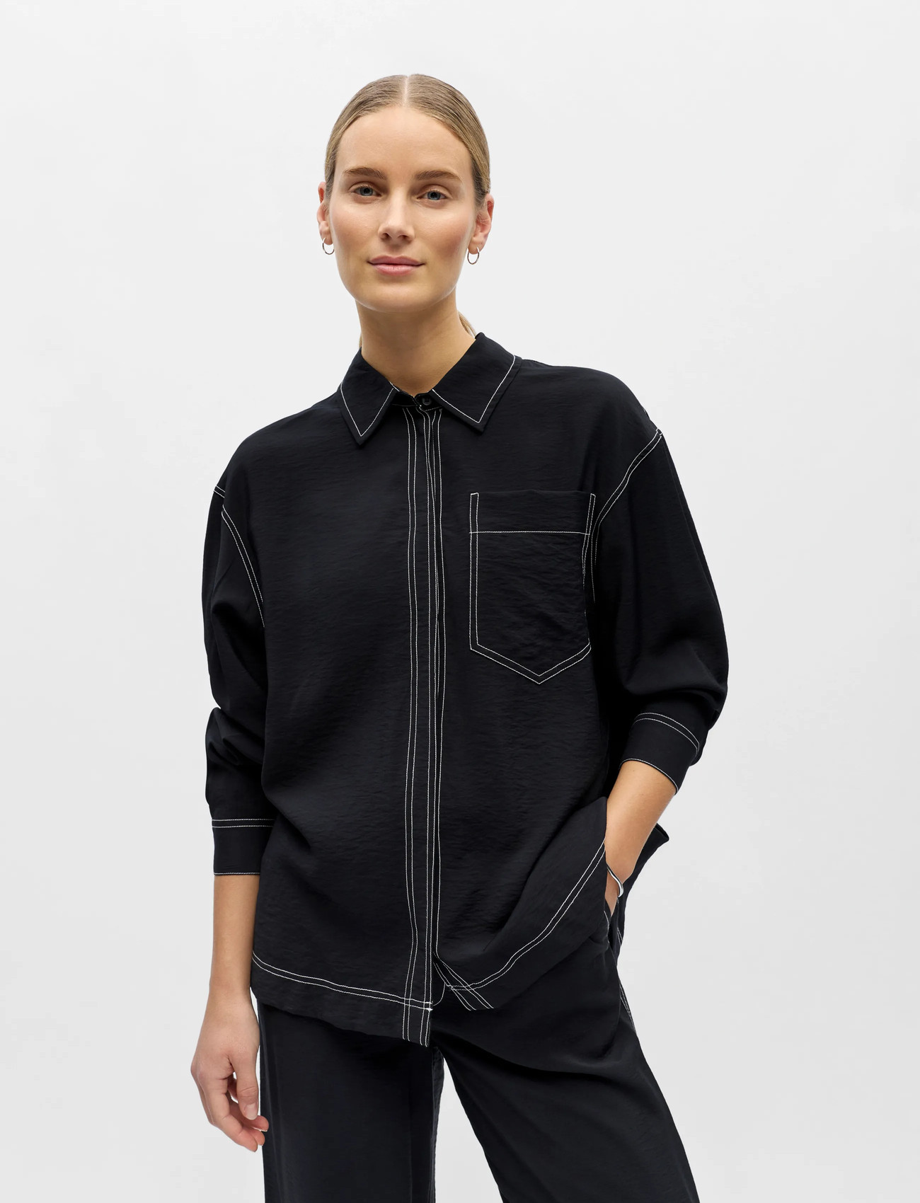 Object Objjacira Lo L/S Shirt Div, 34, Black, Skjorter > Langærmede, Dame